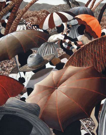 AllArtists_0012_Lynne Bernbaum - Umbrella Tones With Orange - 28x34 canvas giclee